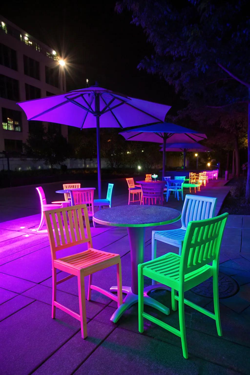Neon-painted furniture adds an unexpected pop to any party.