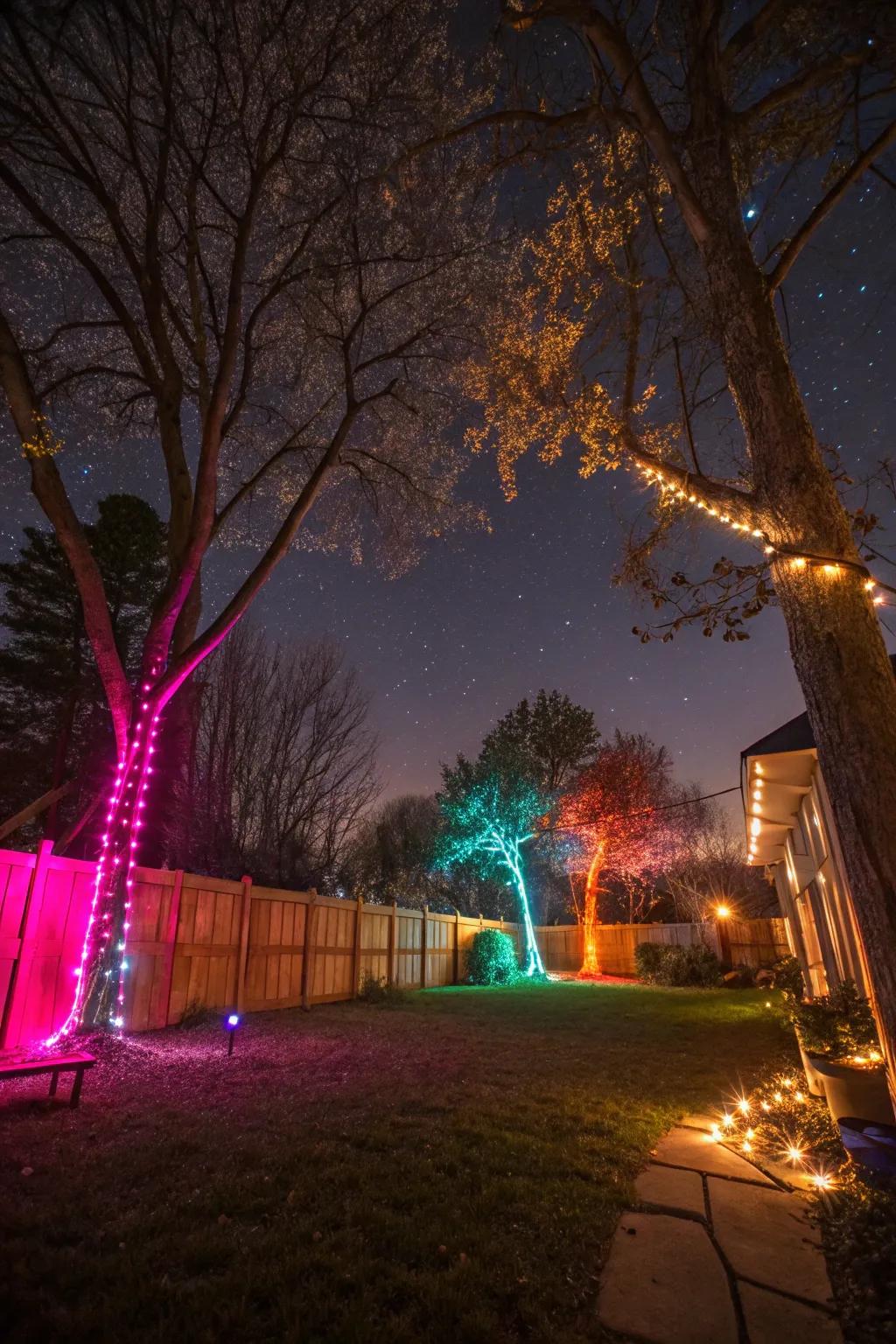 Neon string lights create a magical ambiance in any outdoor space.
