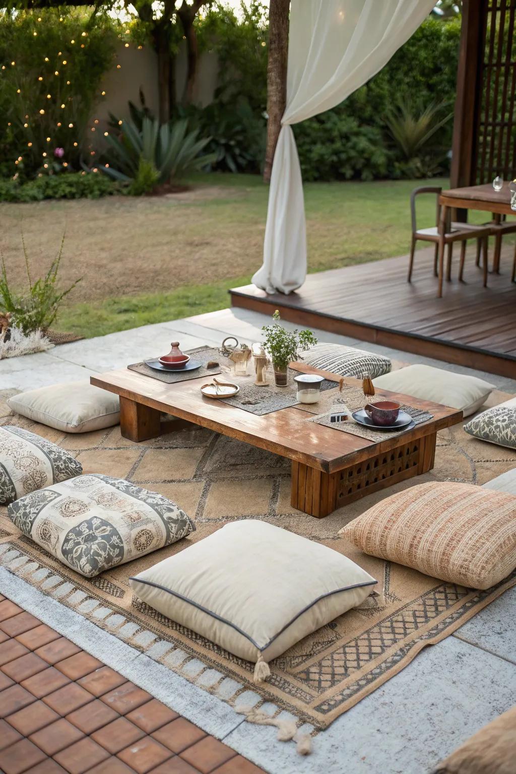 Relax with a unique floor seating dining setup.