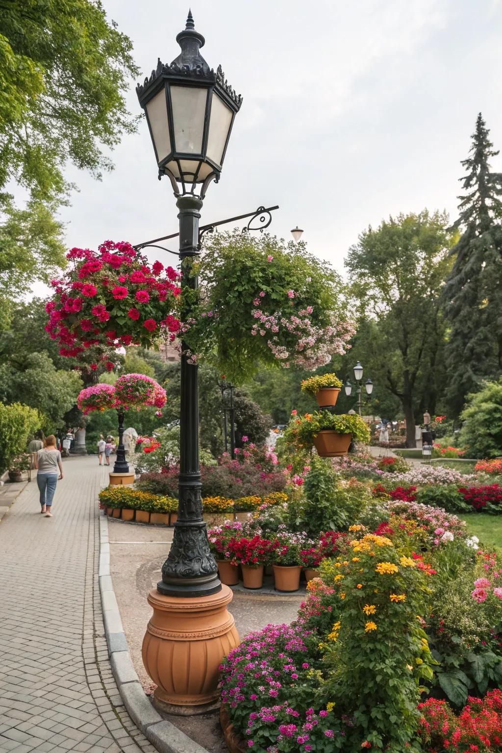 Bright planters add lively pops of color.