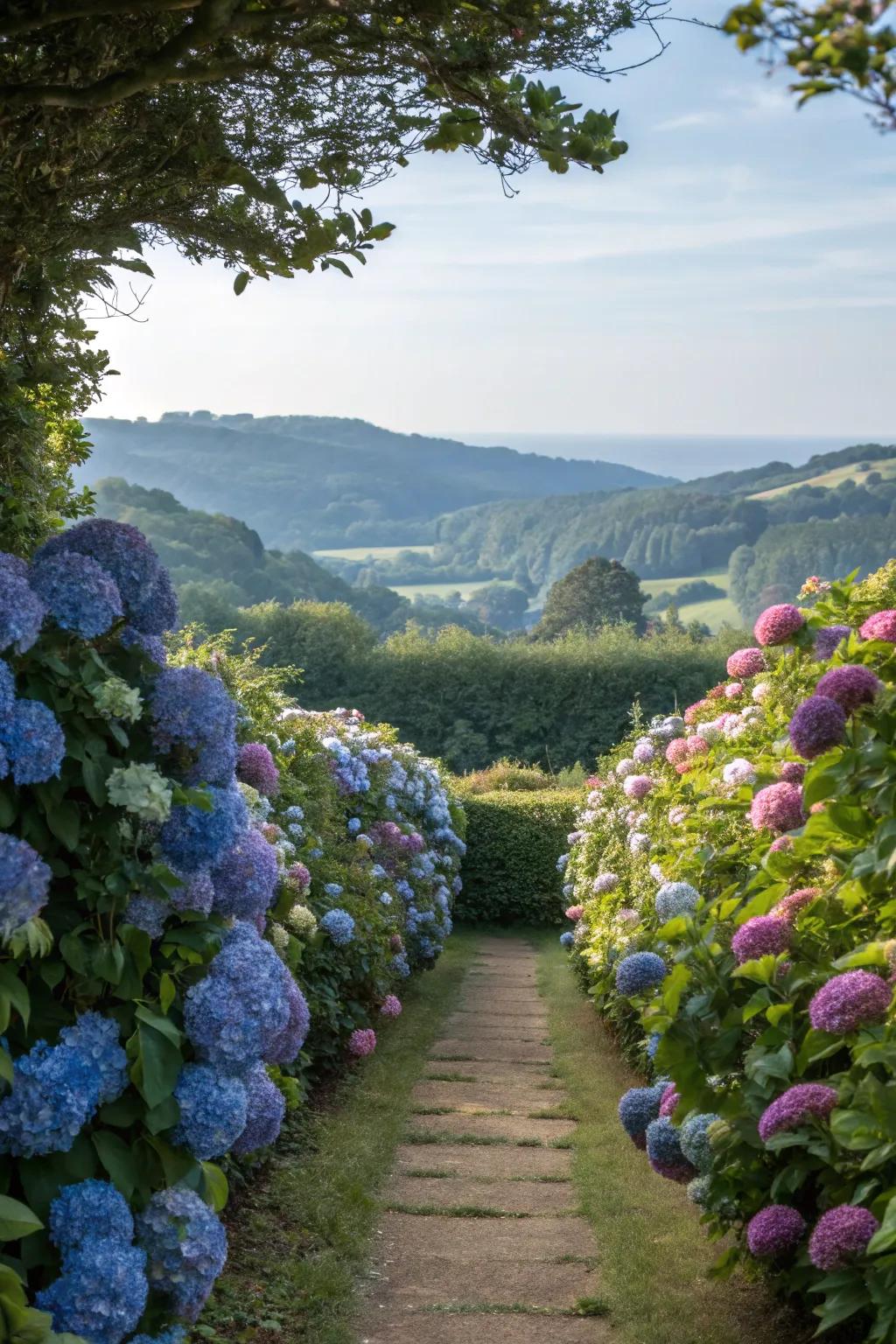 Hydrangeas can frame and enhance stunning views in the garden.