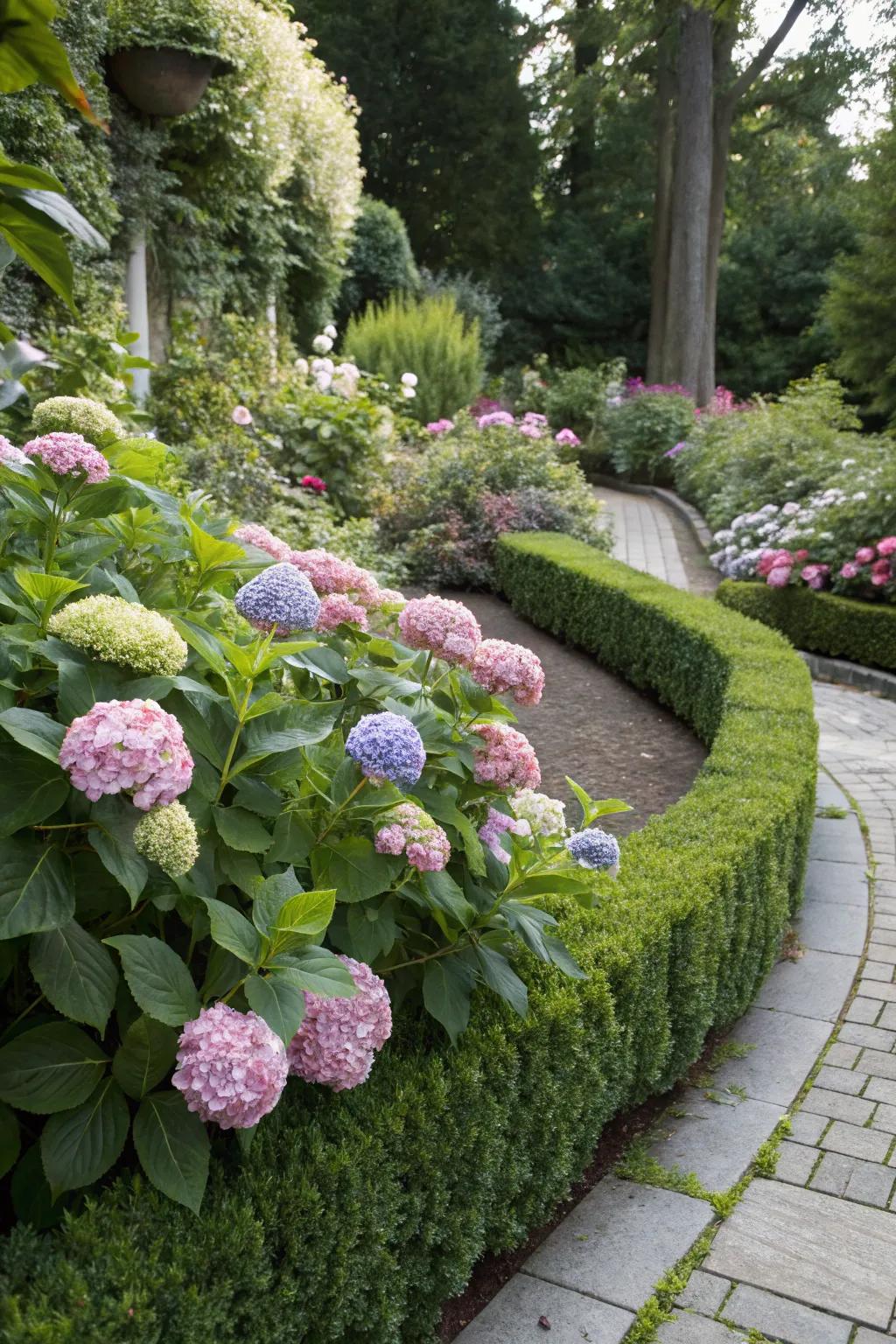 Hidden hydrangea borders add an element of delightful surprise.