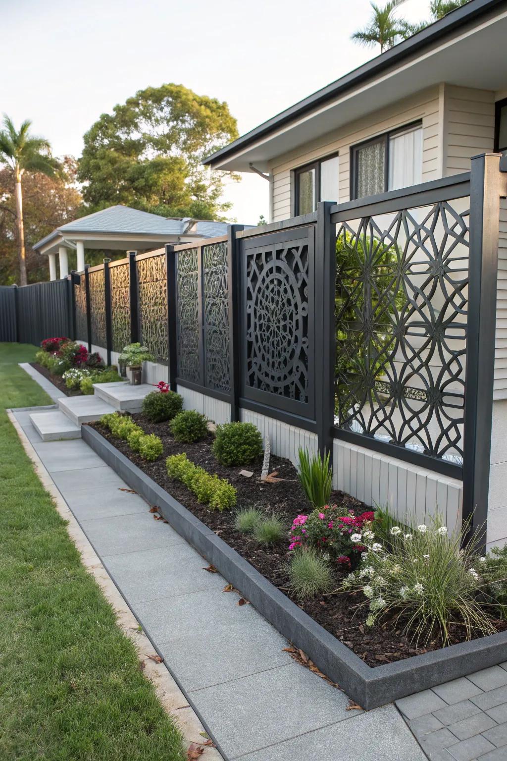 Make a bold statement with a geometric aluminum fence.