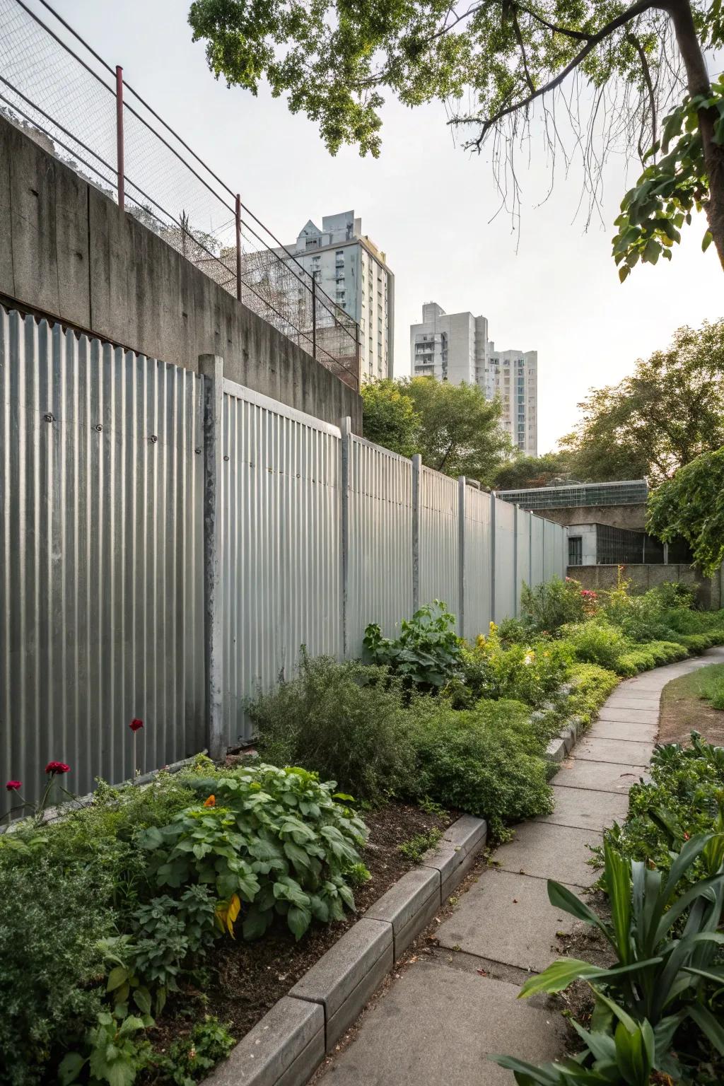 Achieve industrial chic with a corrugated aluminum fence.