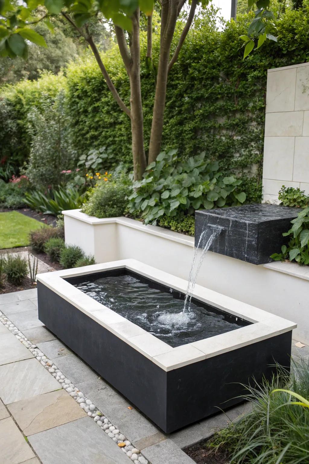 A tranquil water feature adding a sense of calm to the garden.
