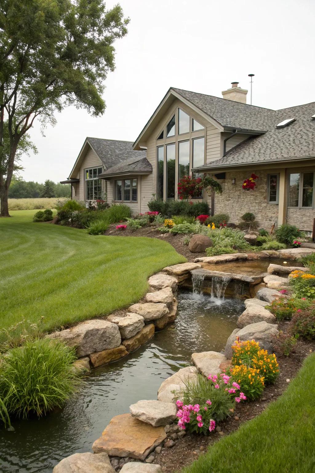 Water features add an element of tranquility and surprise.