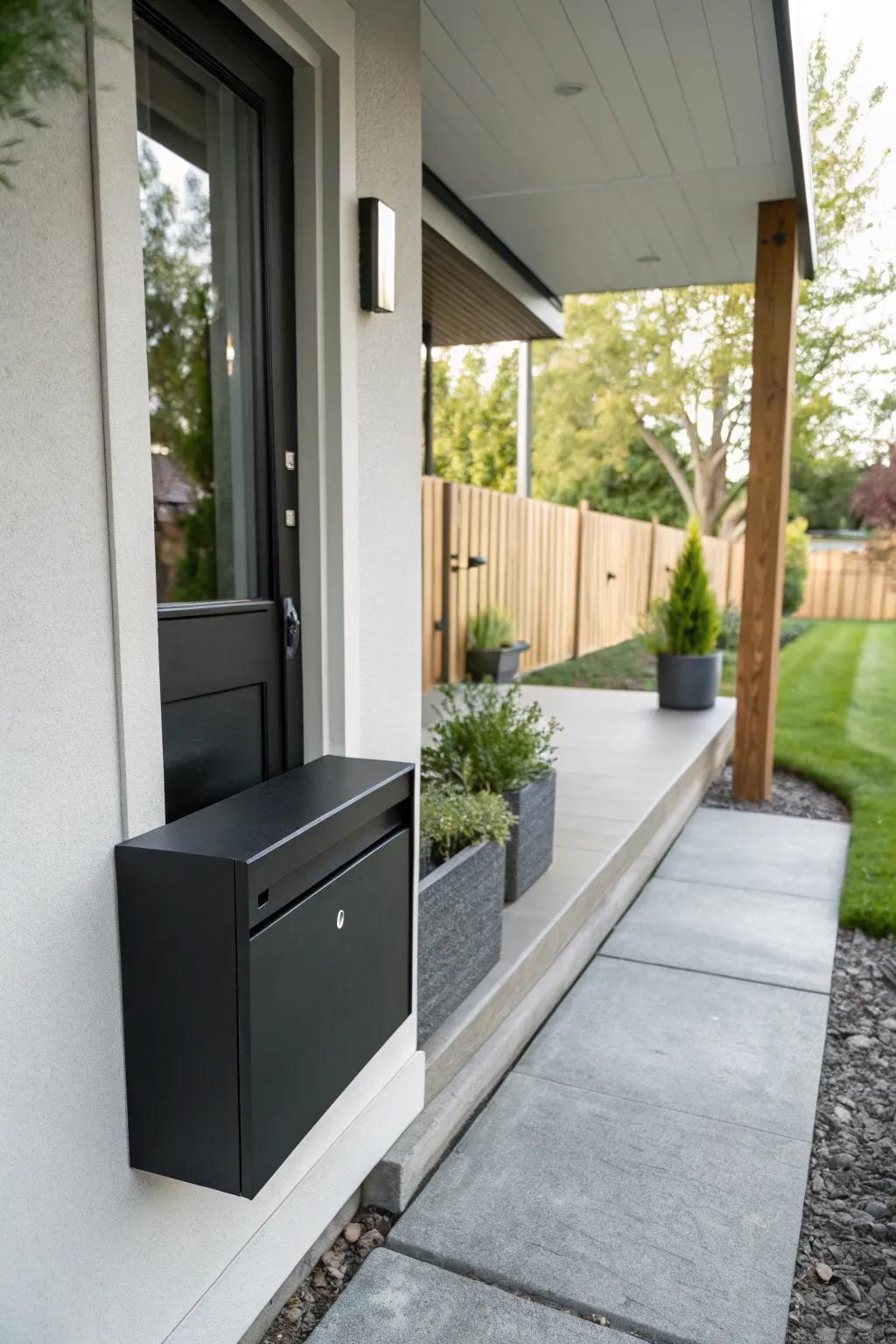 A modern minimalist mailbox that adds elegance to any porch.