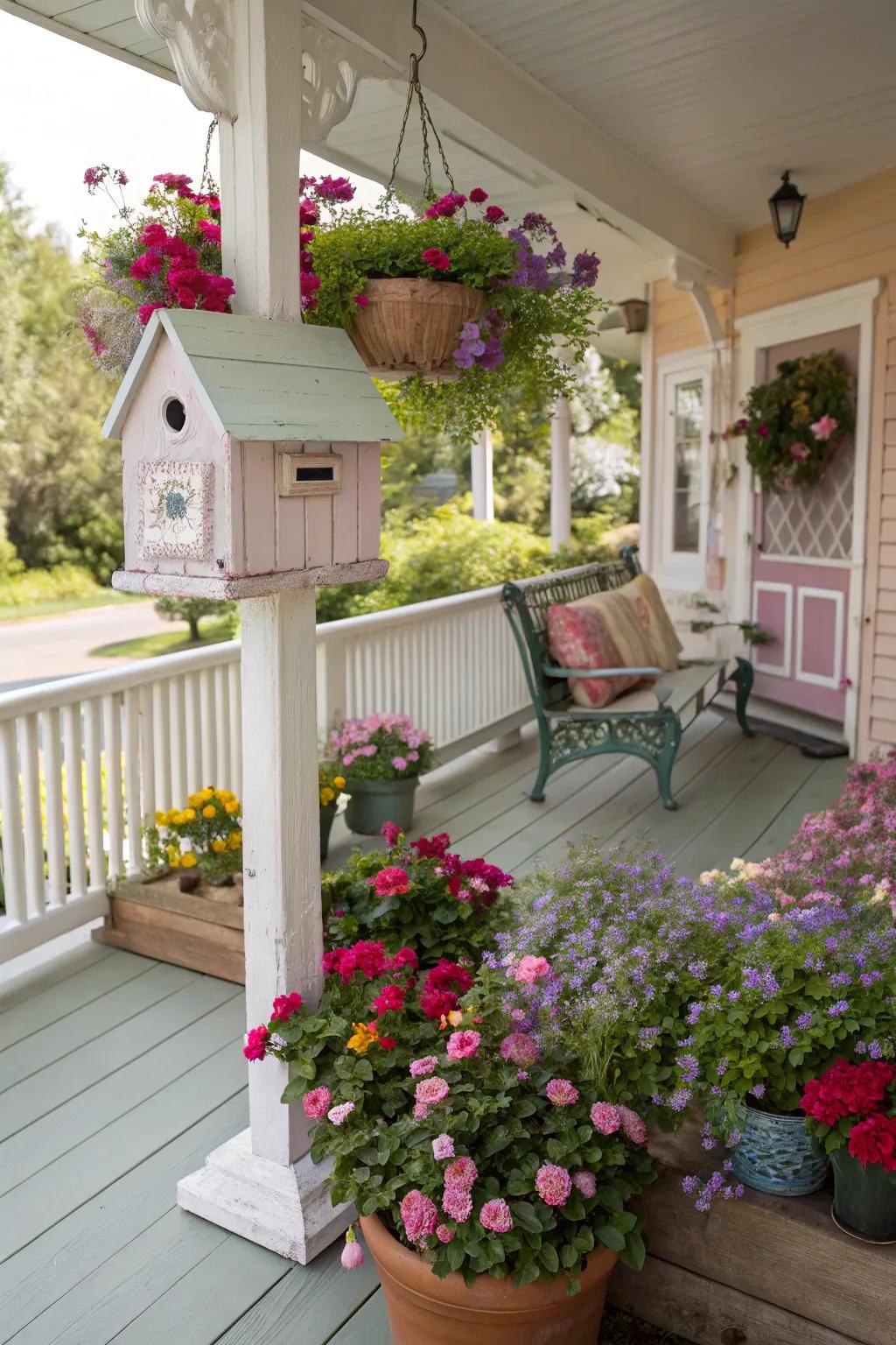 A cottage-style mailbox that adds a cozy charm to the porch.