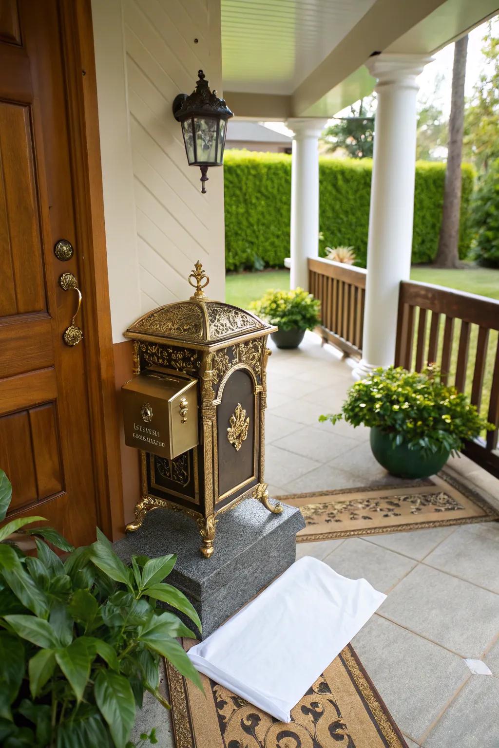 A glamorous mailbox that adds luxury to the porch.