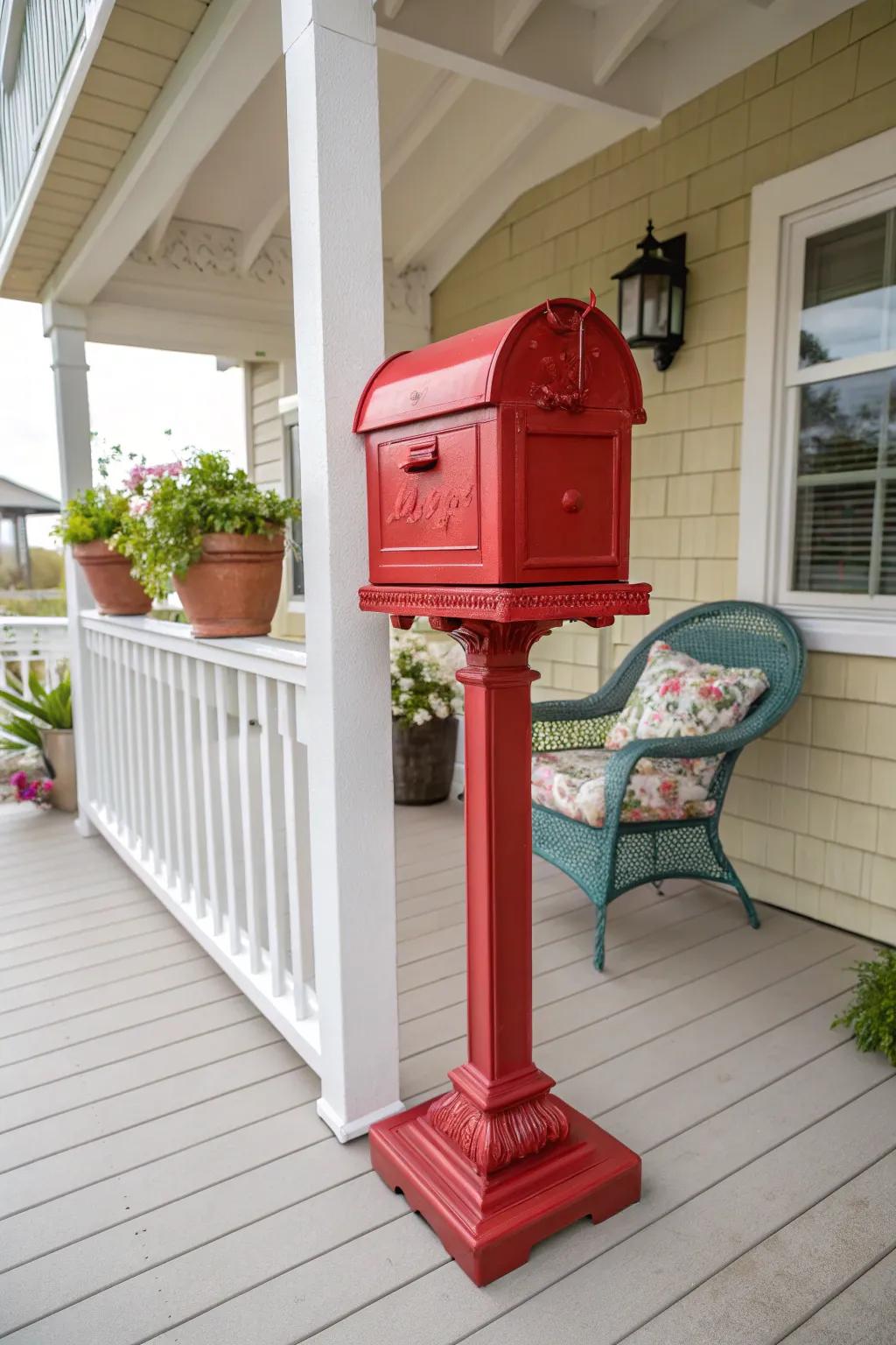A mailbox that stands out with its vibrant color.