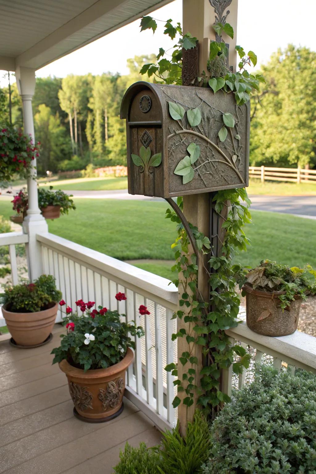 A nature-inspired mailbox that blends with the garden.