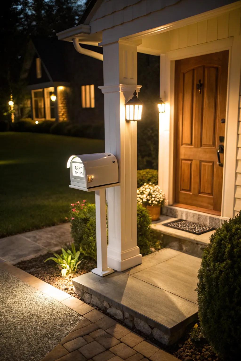 A mailbox with lighting that adds functionality and style.