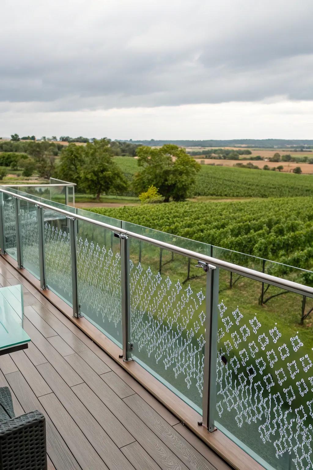 Patterned glass railings add texture and style.