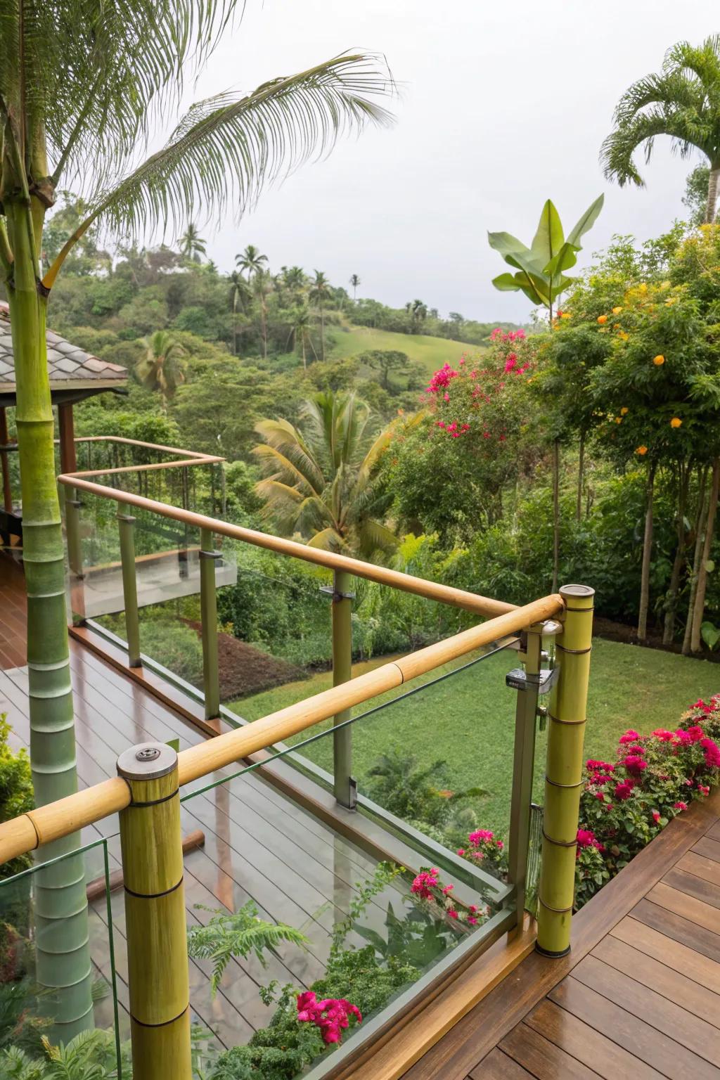Bamboo and glass railings for an eco-friendly deck.