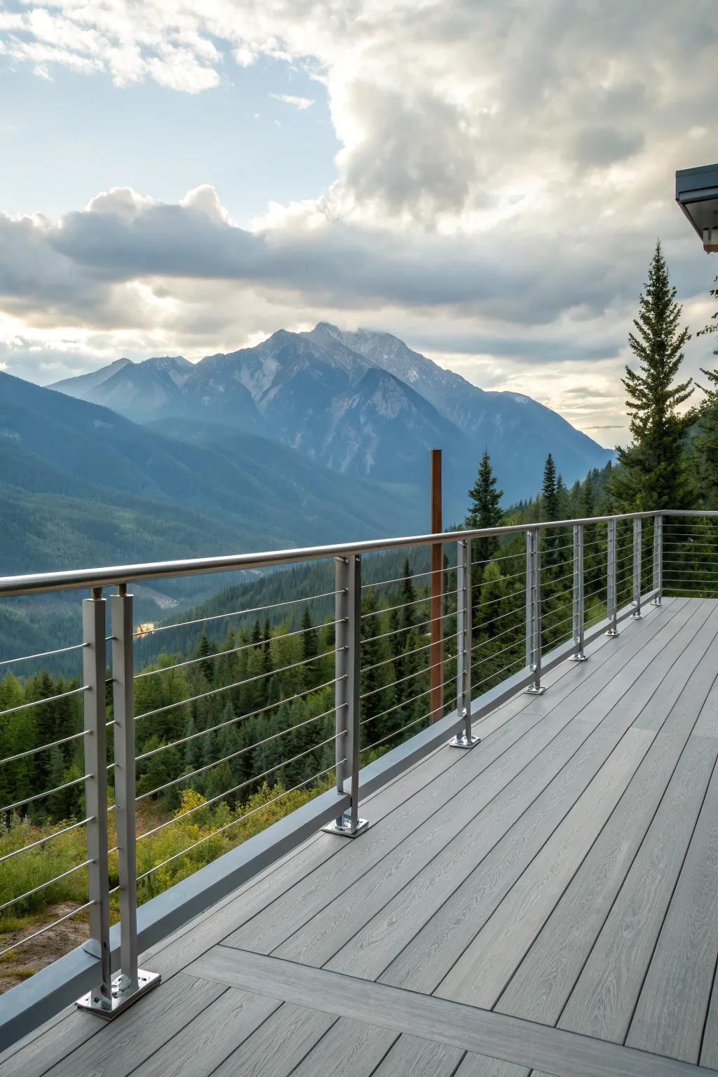 Cable railings blend seamlessly with the mountain view.