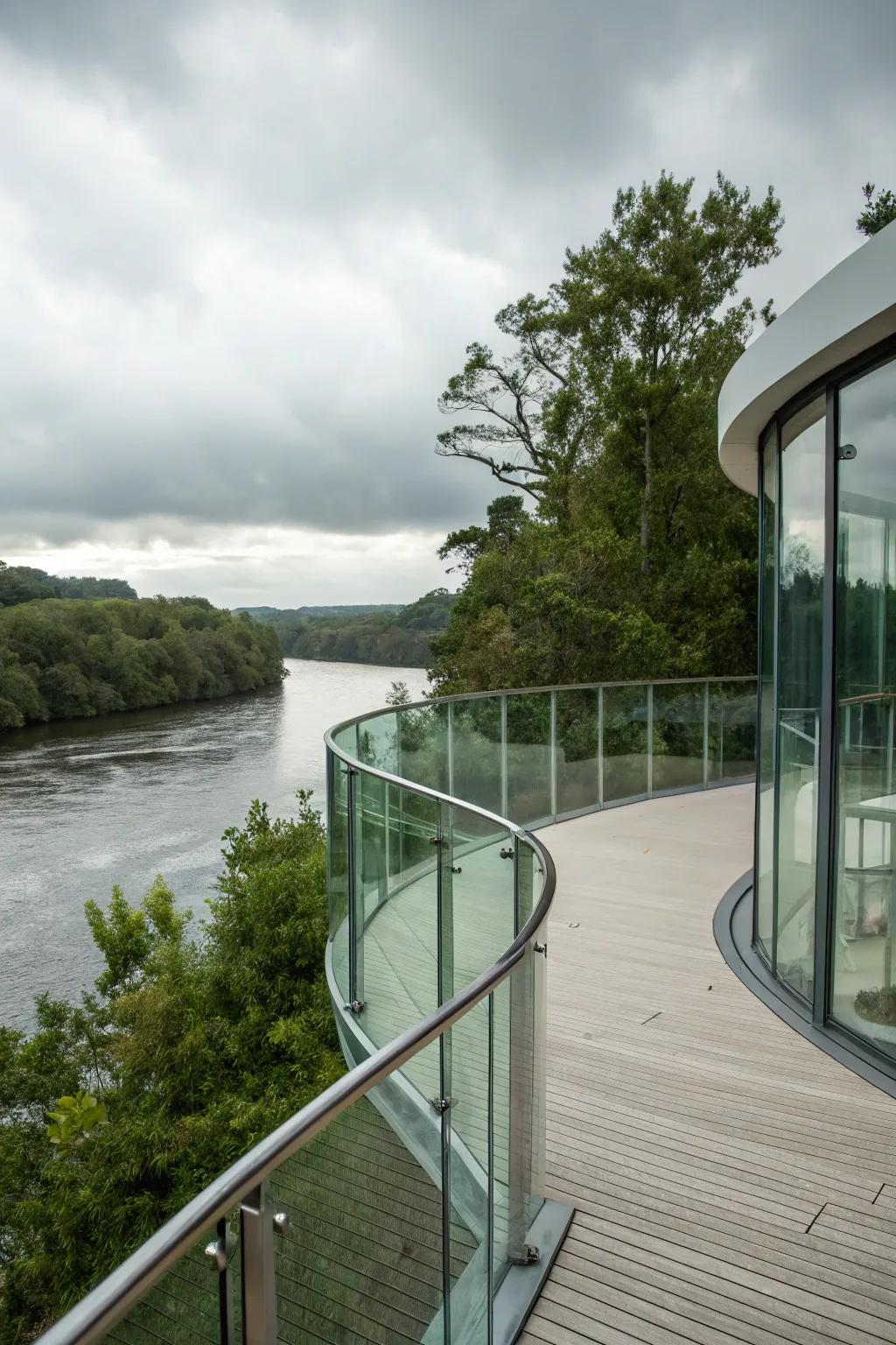 Curved glass railings add elegance to any deck.