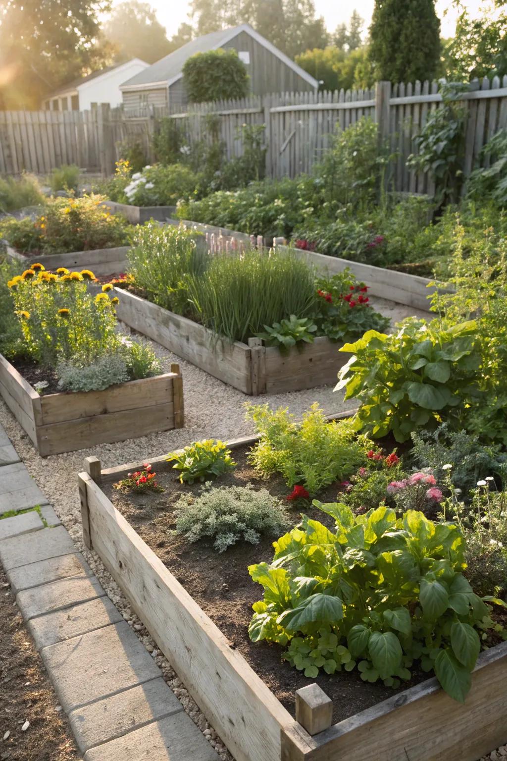 Sunken beds offering a unique garden design and functionality.
