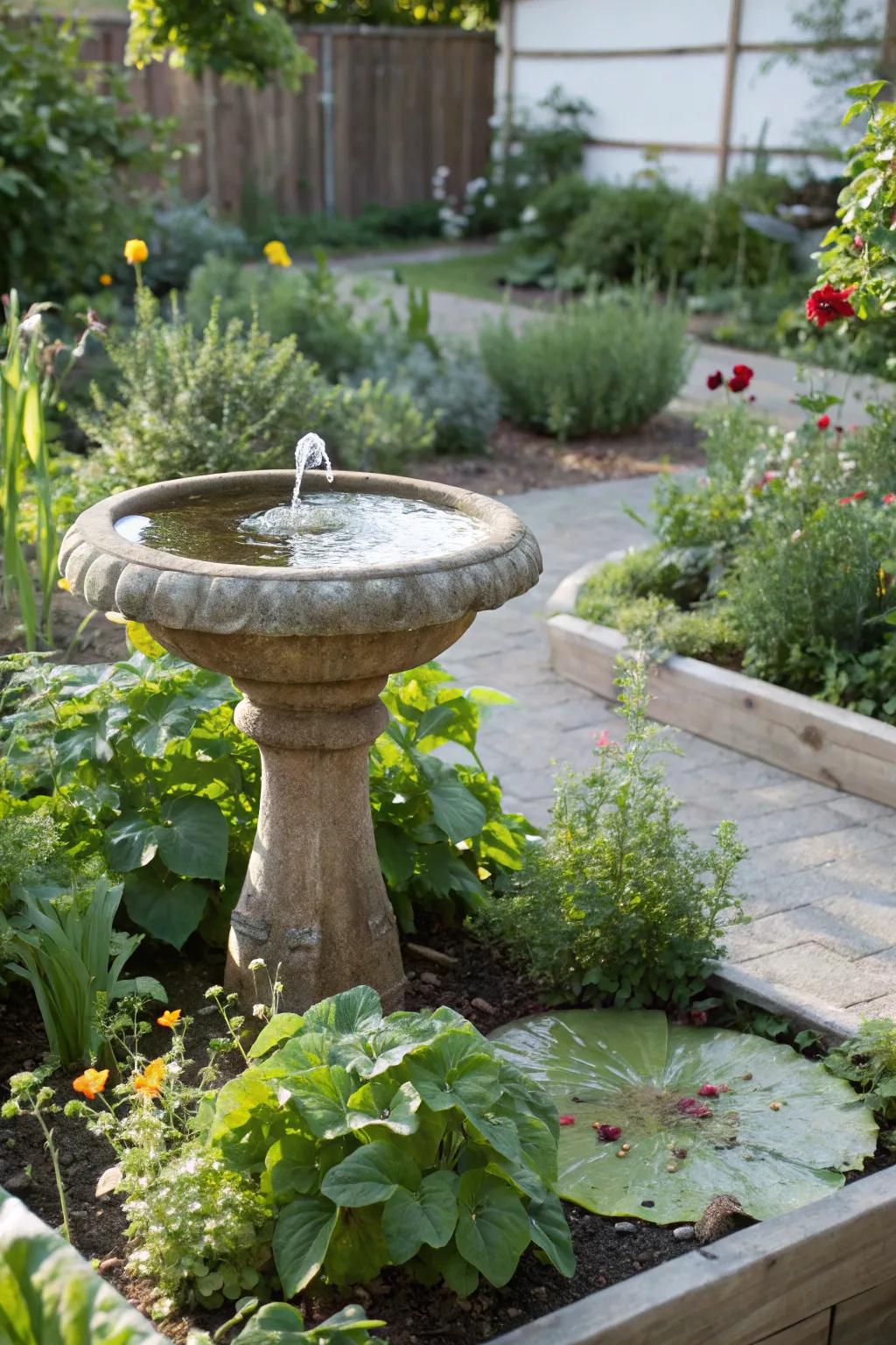A water feature adding serenity and attracting wildlife.