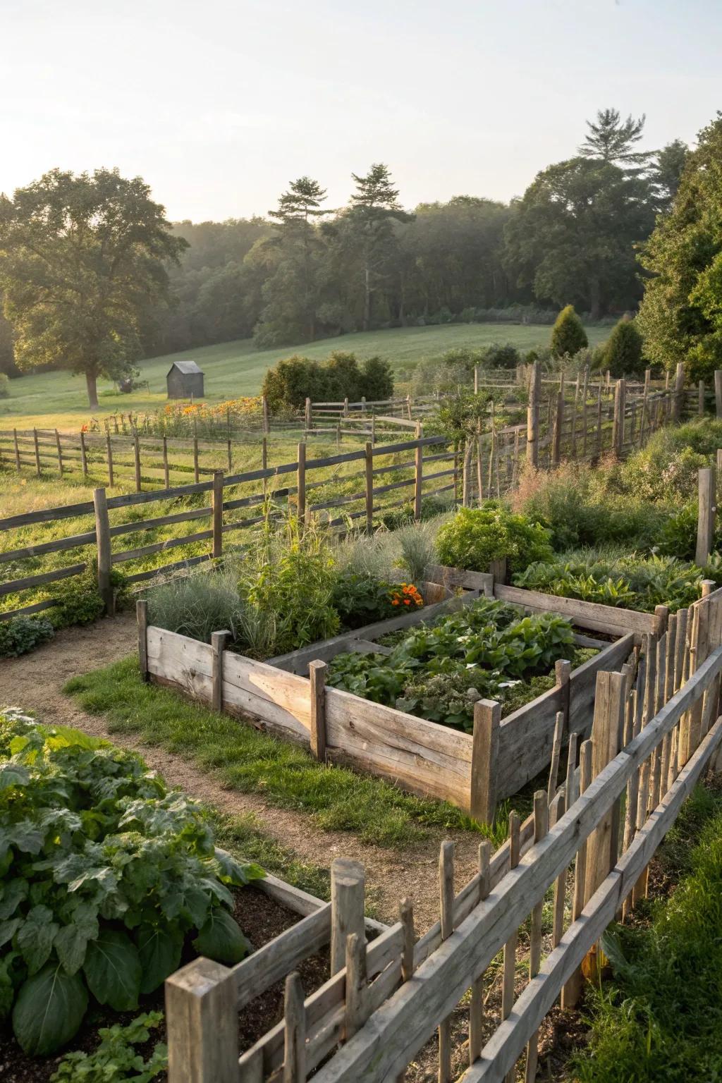 Wooden fences providing structure and security to the garden.