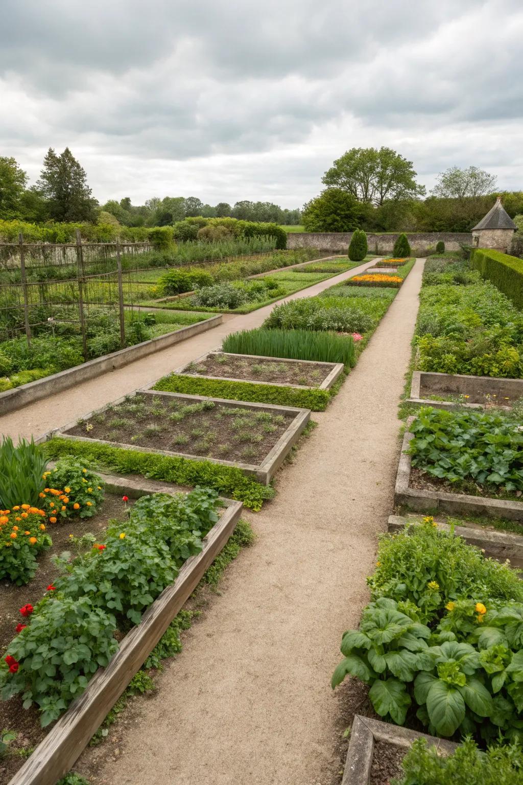 Symmetrical garden layout offering visual balance and harmony.