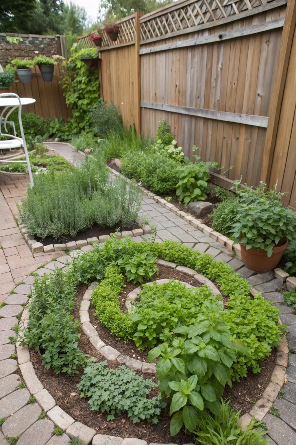 An efficient and space-saving herb spiral in a garden.