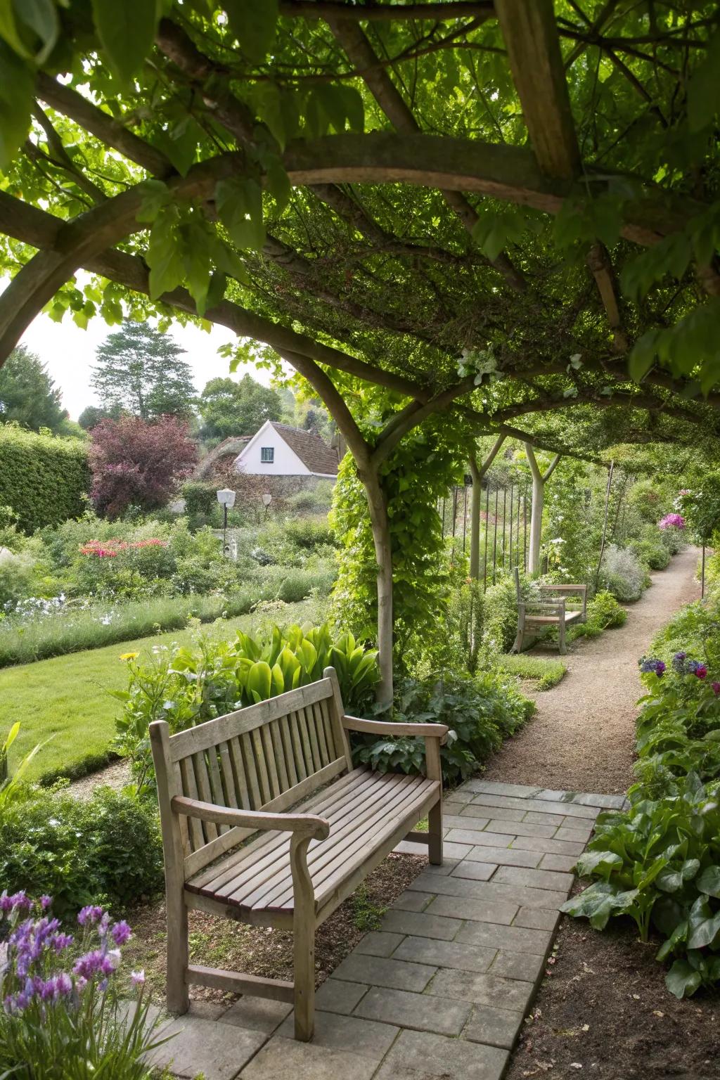 A cozy seating area within the garden for relaxation.