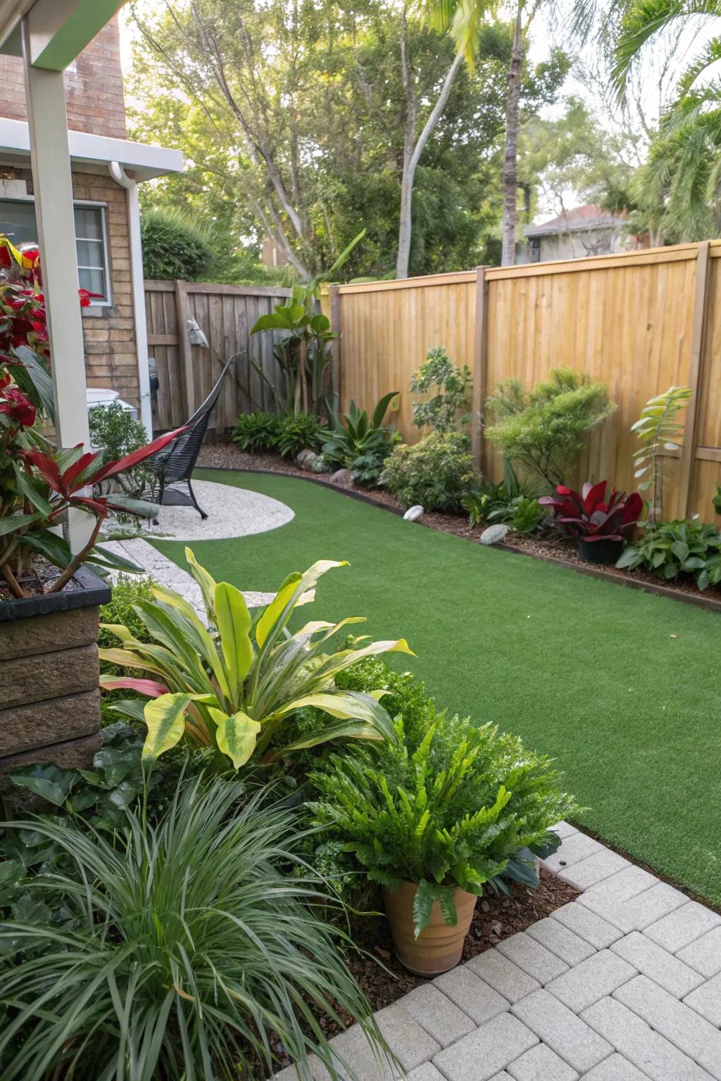 A lush garden setting with vibrant turf.