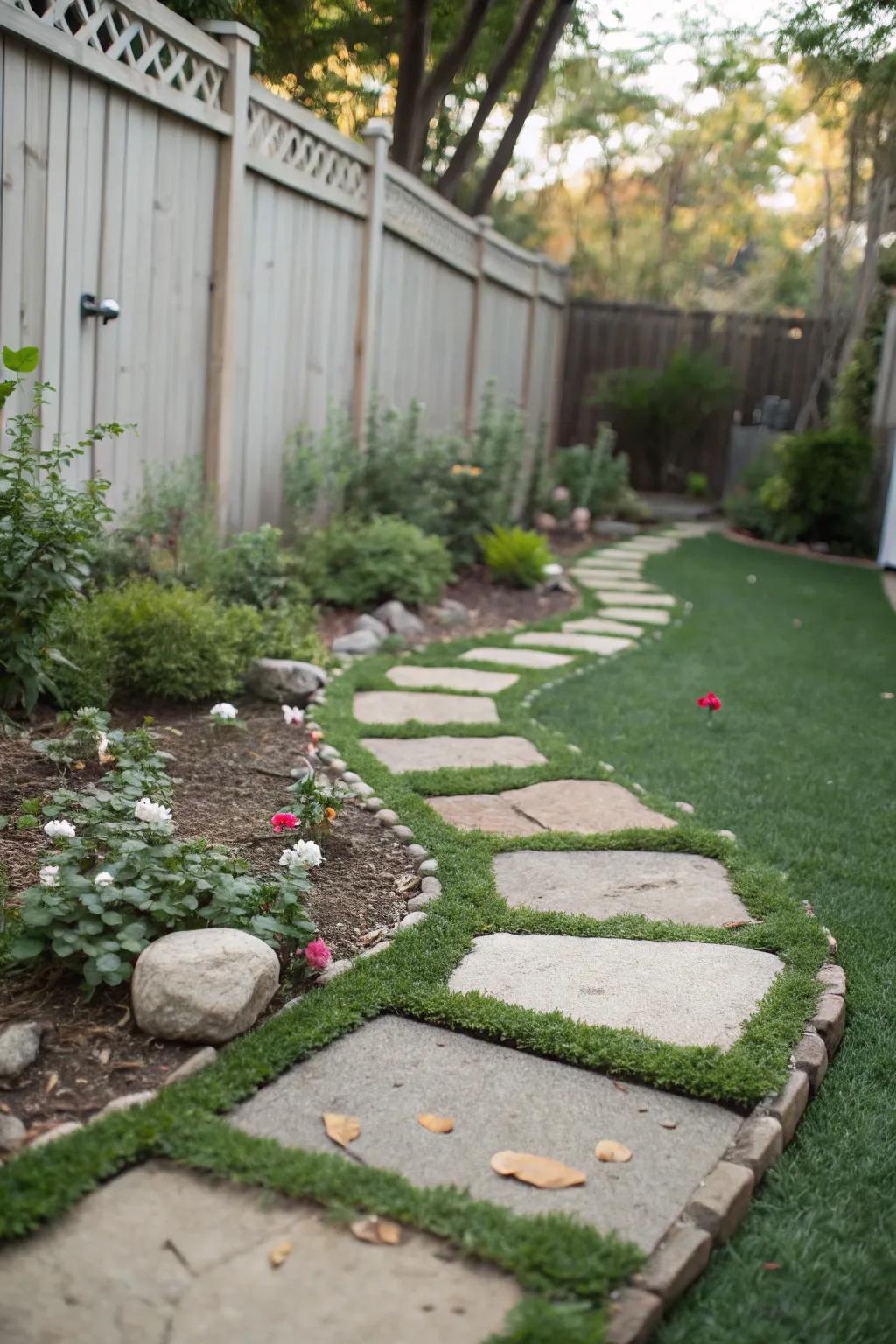 Charming stone pathways leading through lush turf.