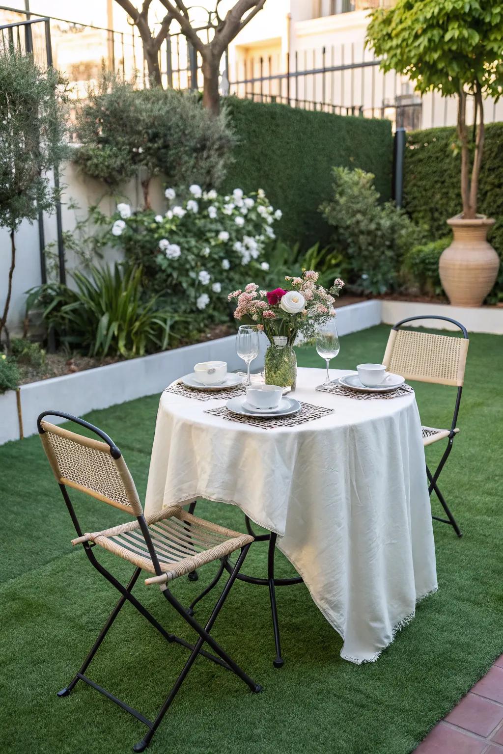 A stylish bistro setup for cozy outdoor dining.