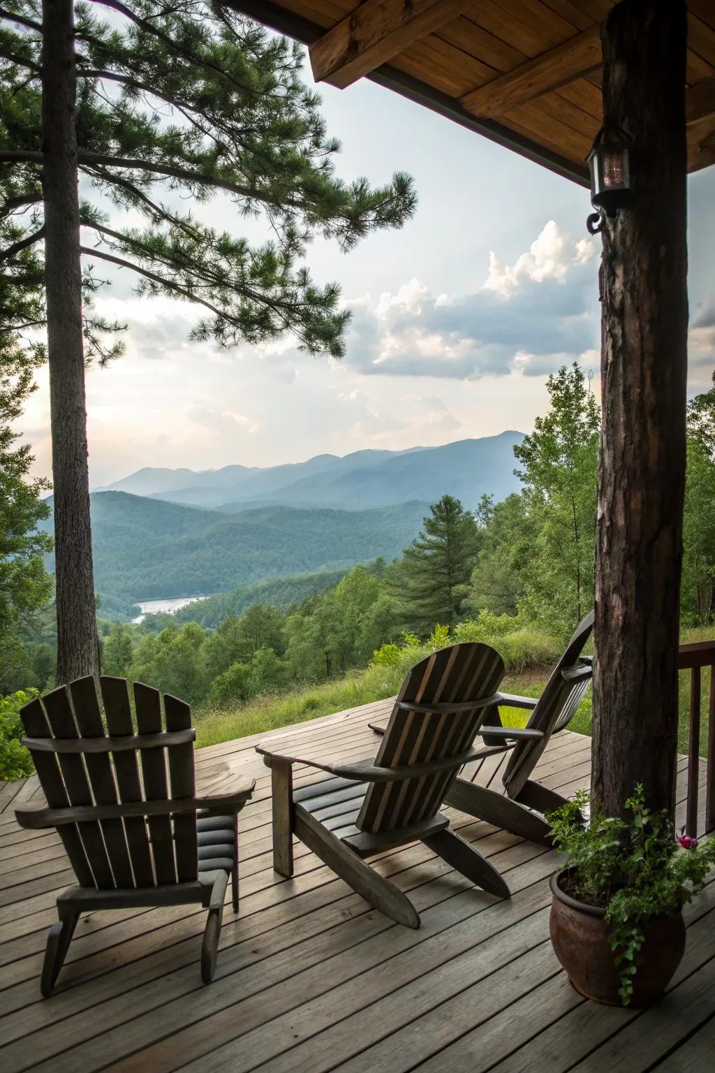 Adirondack chairs offer classic charm and comfort.