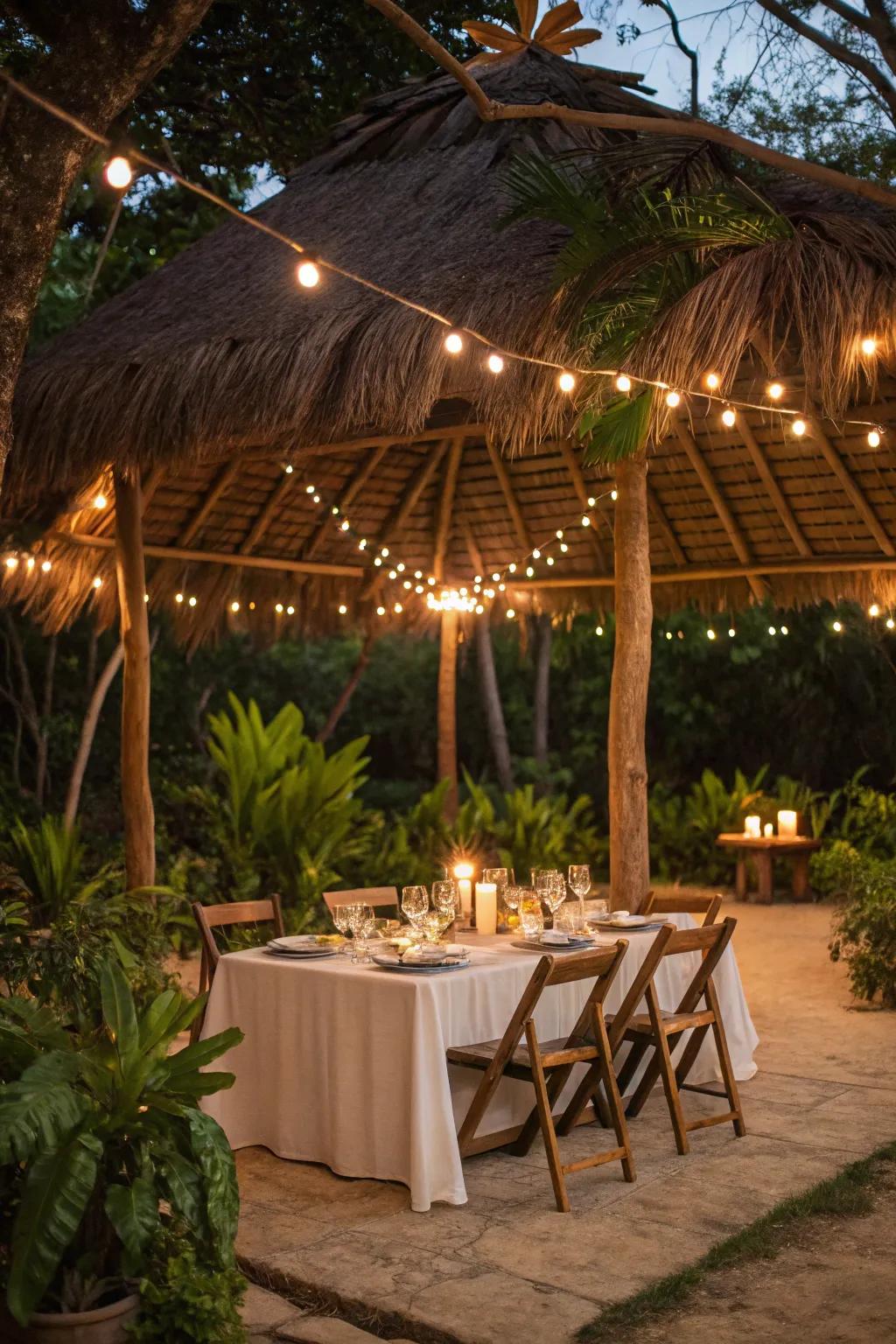 Create a dining oasis with a palapa as your backdrop.