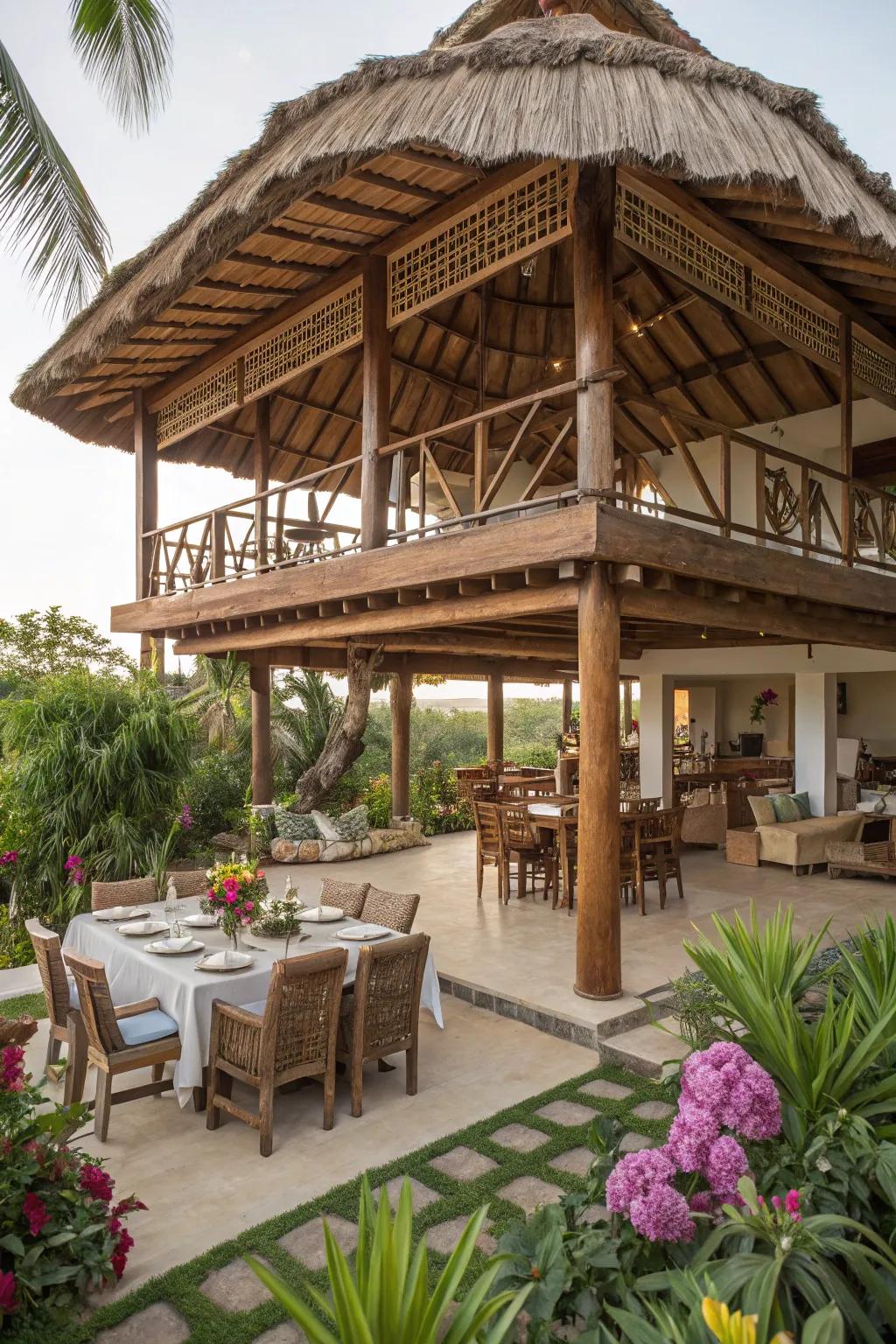 Explore architectural creativity with a multi-level palapa.