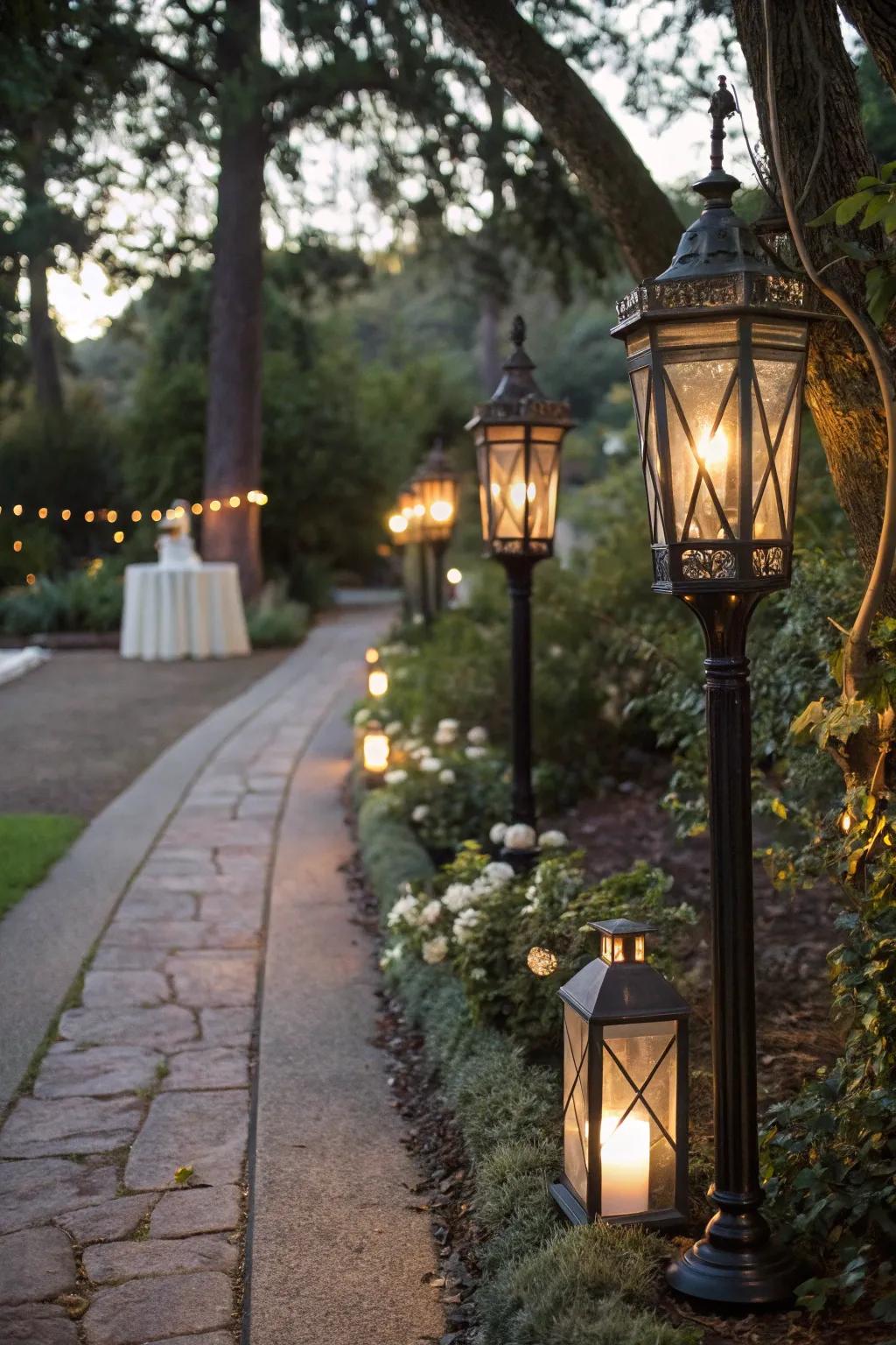 Guide your guests with the soft glow of lantern-lit paths.