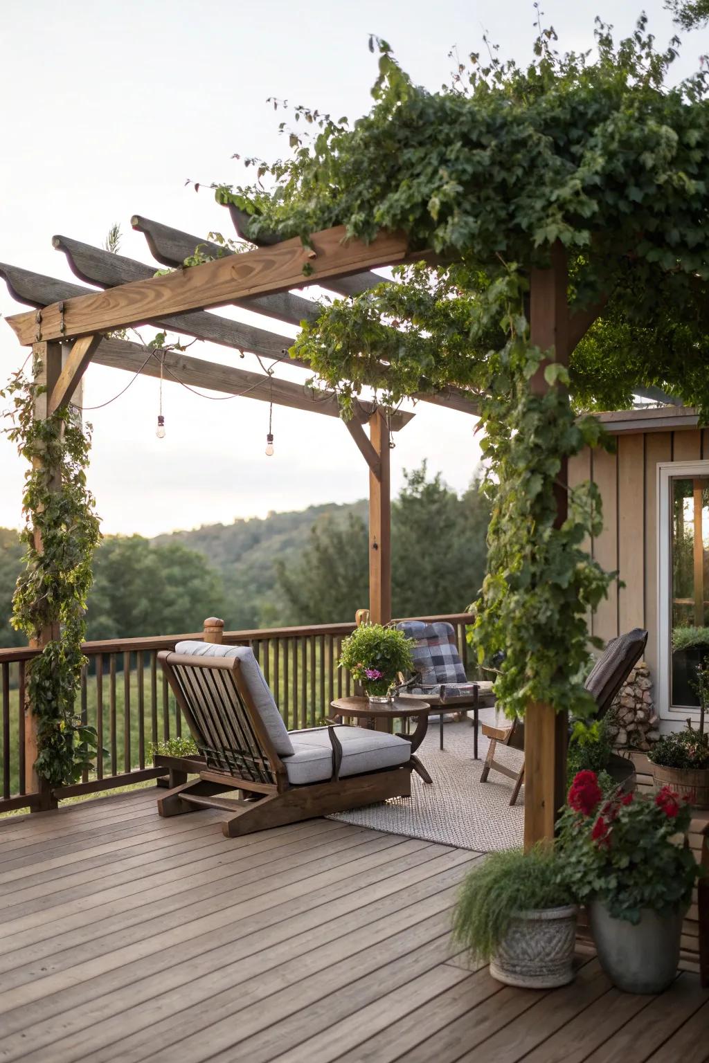 Trellis pergolas offer an elegant, shaded area on your deck.