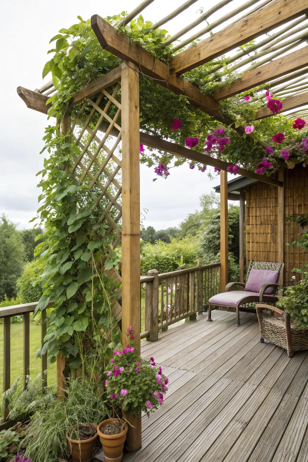 Bamboo trellises add a unique, exotic feel to your deck.