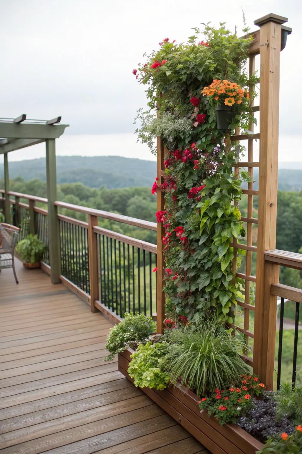 Living wall trellises turn your deck into a vertical garden masterpiece.