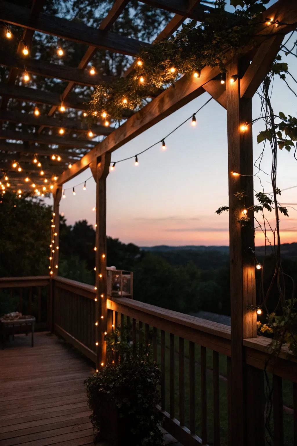 A solar light trellis enhances your deck's evening ambiance.