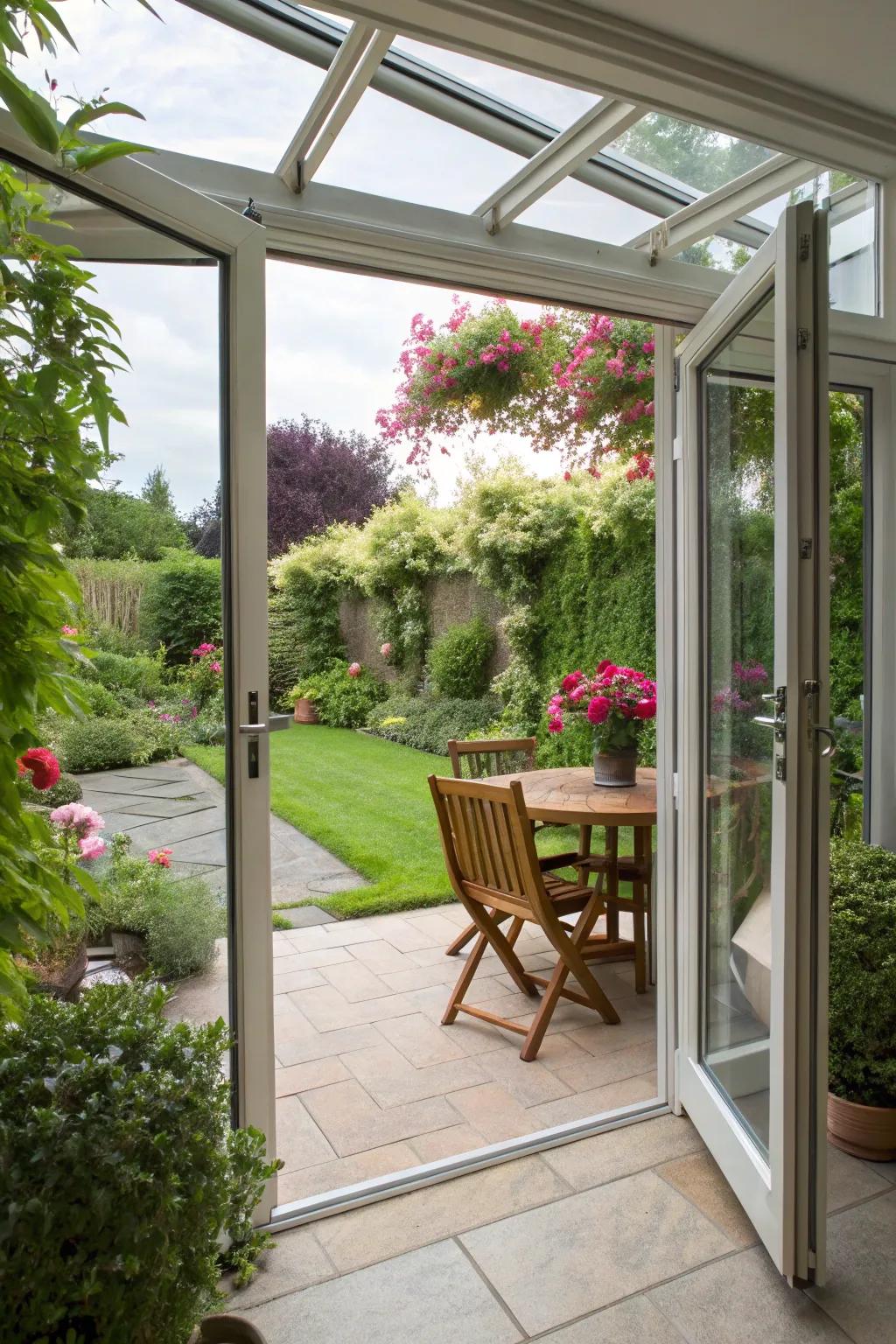 Bifold doors create a seamless transition between indoor and outdoor spaces.