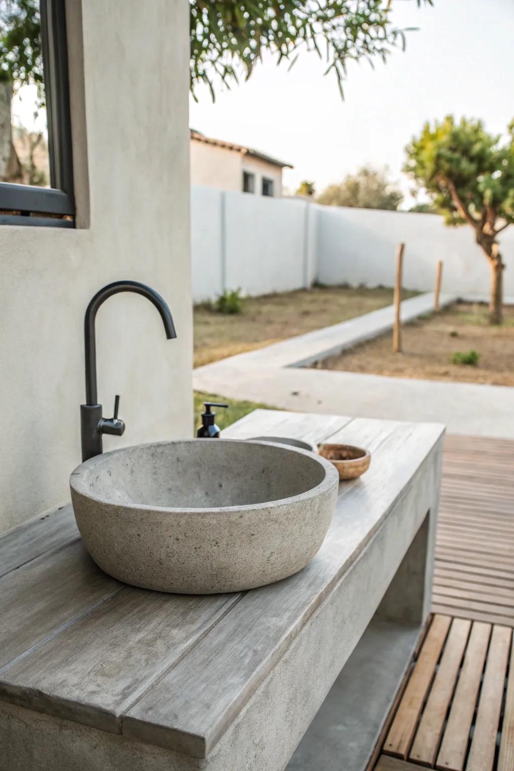 A concrete basin offers a sleek and minimalist appeal.