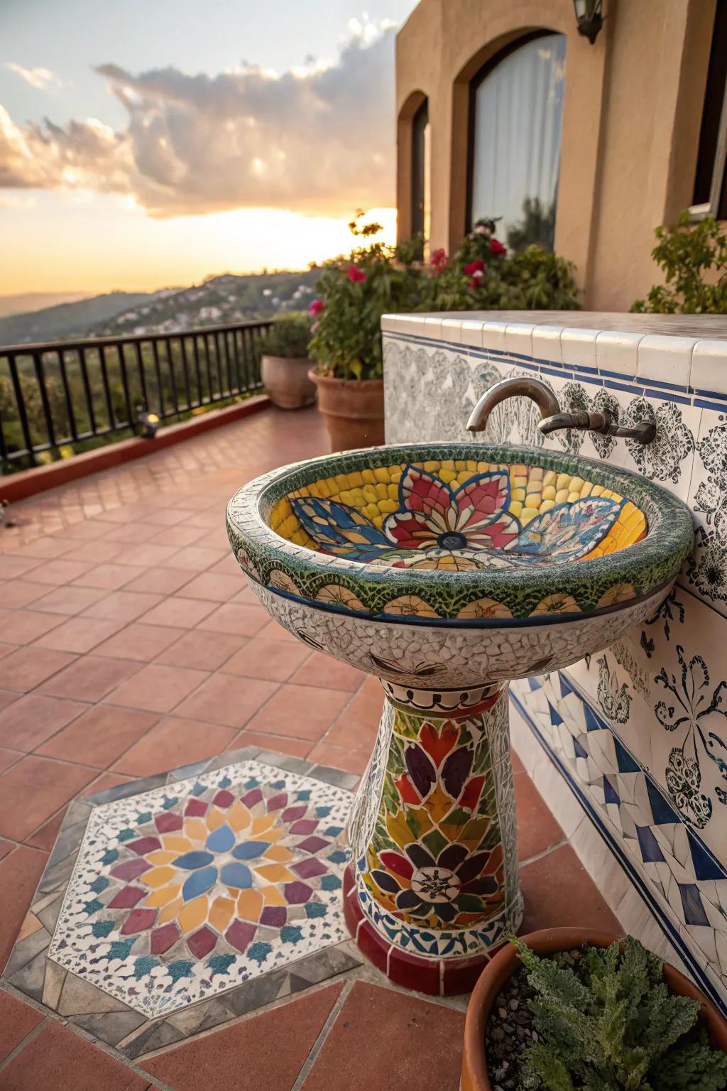 Mosaic tiles add vibrant personality to your patio sink.