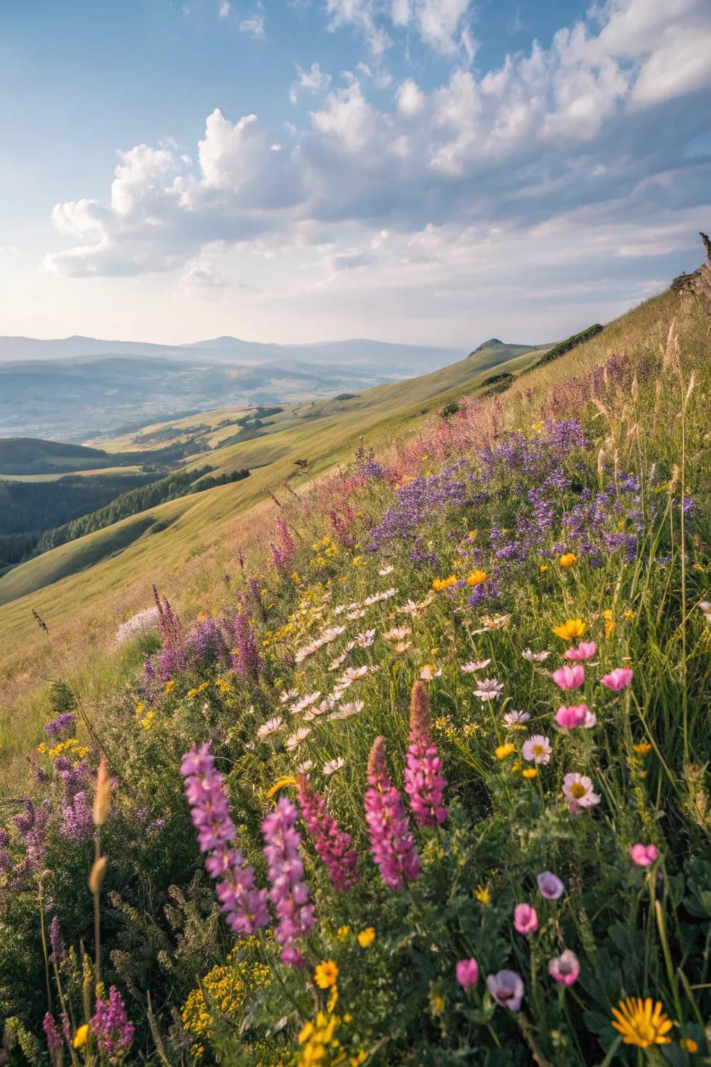 Hillside covered in vibrant wildflowers