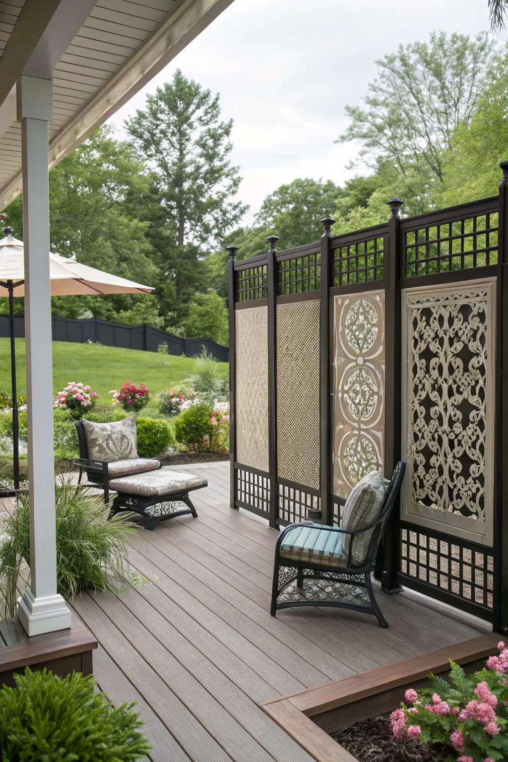 Create a secluded retreat with chic privacy panels.