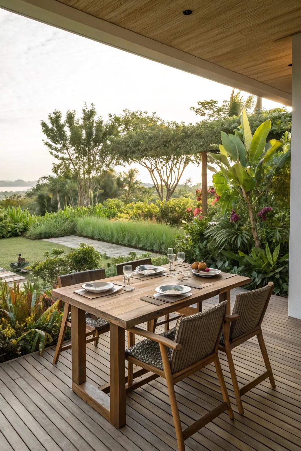 Enjoy meals under the stars with an al fresco dining setup.