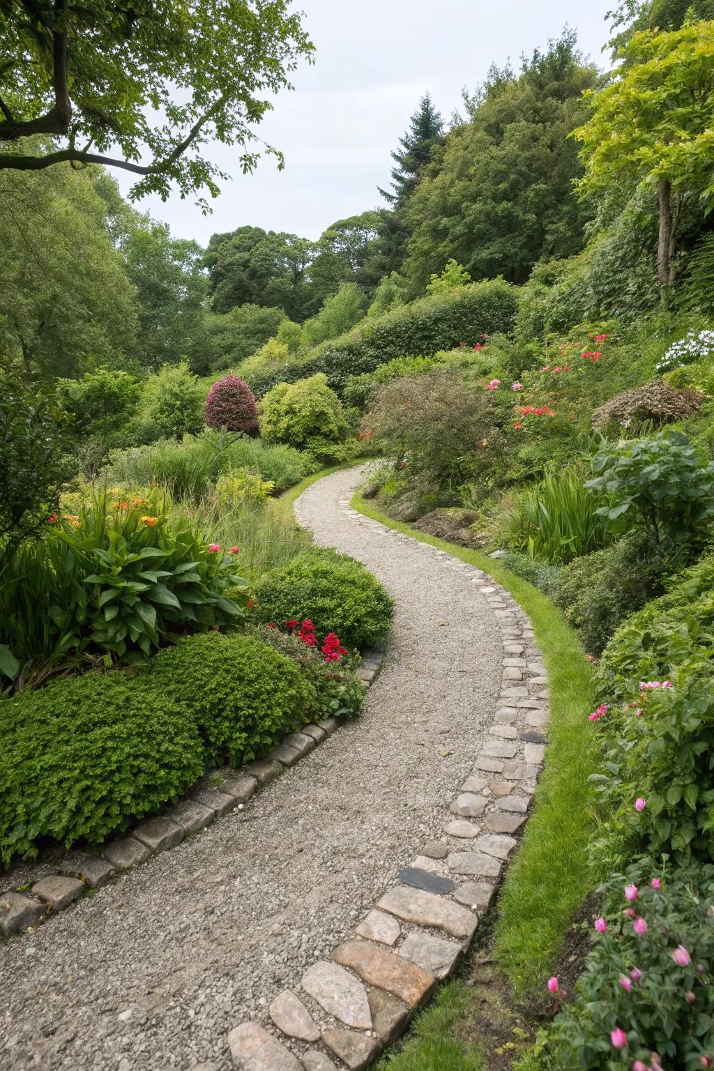 A pebble pathway adds texture and a beachy feel to your garden landscape.