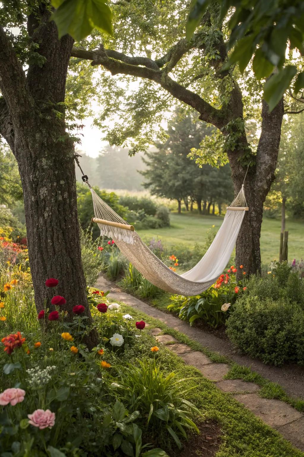 A hammock offers a peaceful retreat in your beach garden.