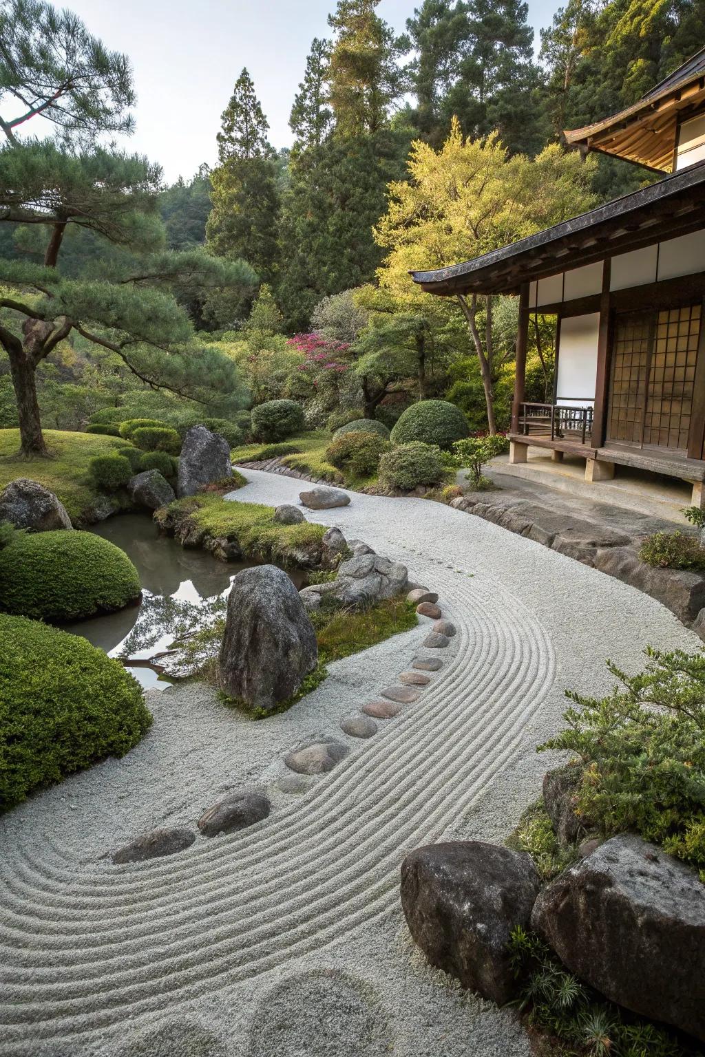 A zen garden offers tranquility and a beachy escape.