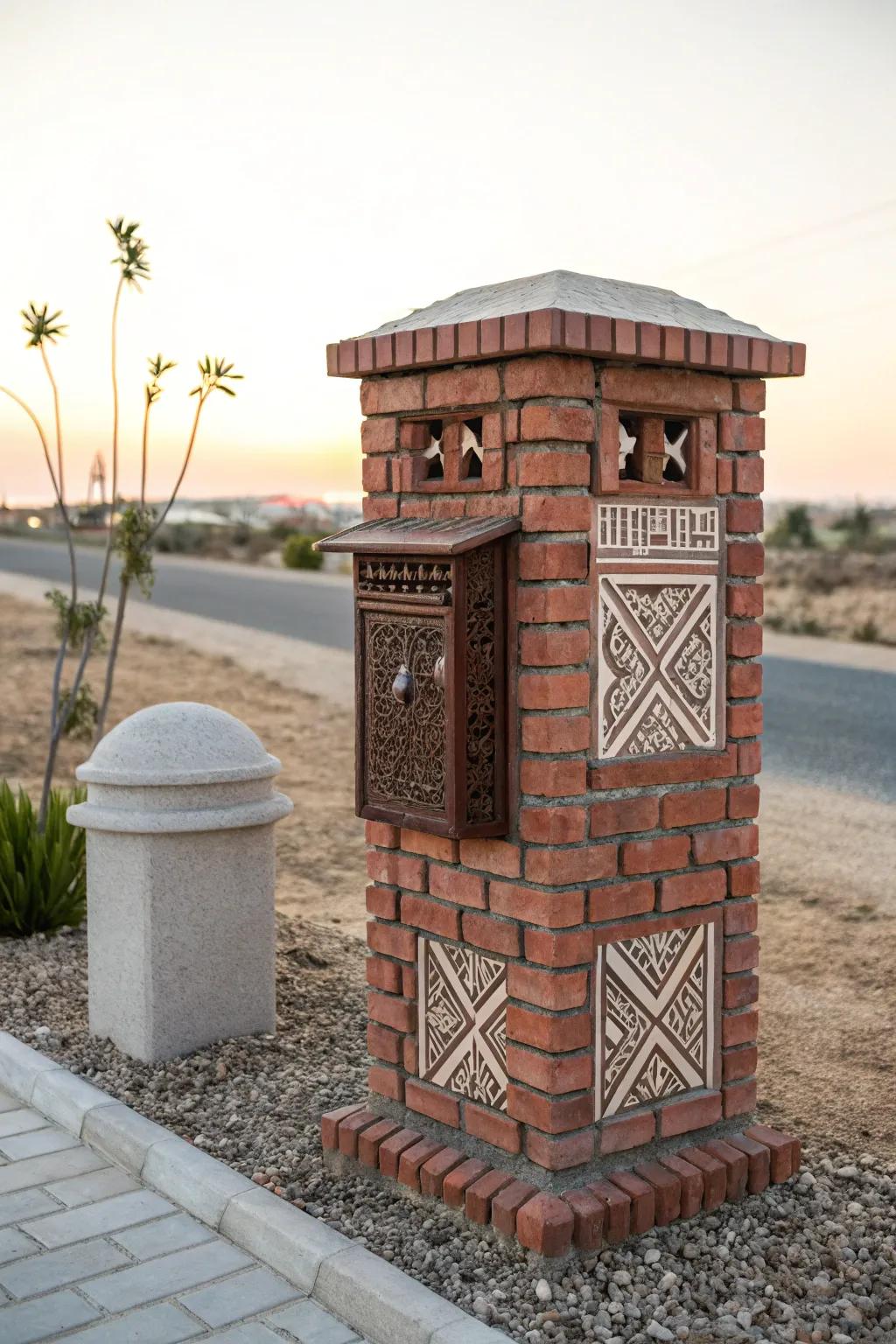 Art meets function with geometric brick patterns.