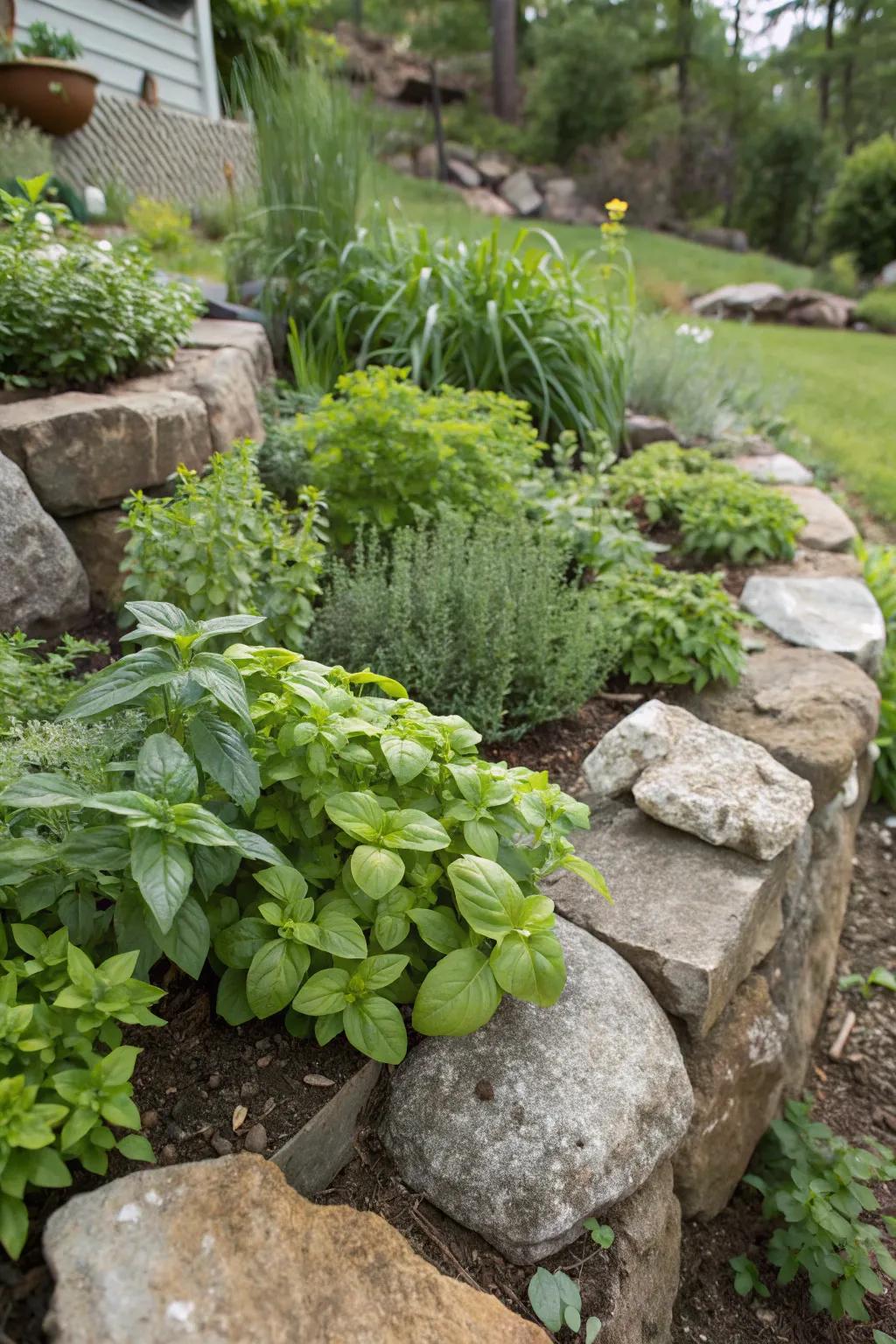 Herbs and rocks make a fragrant and functional duo.