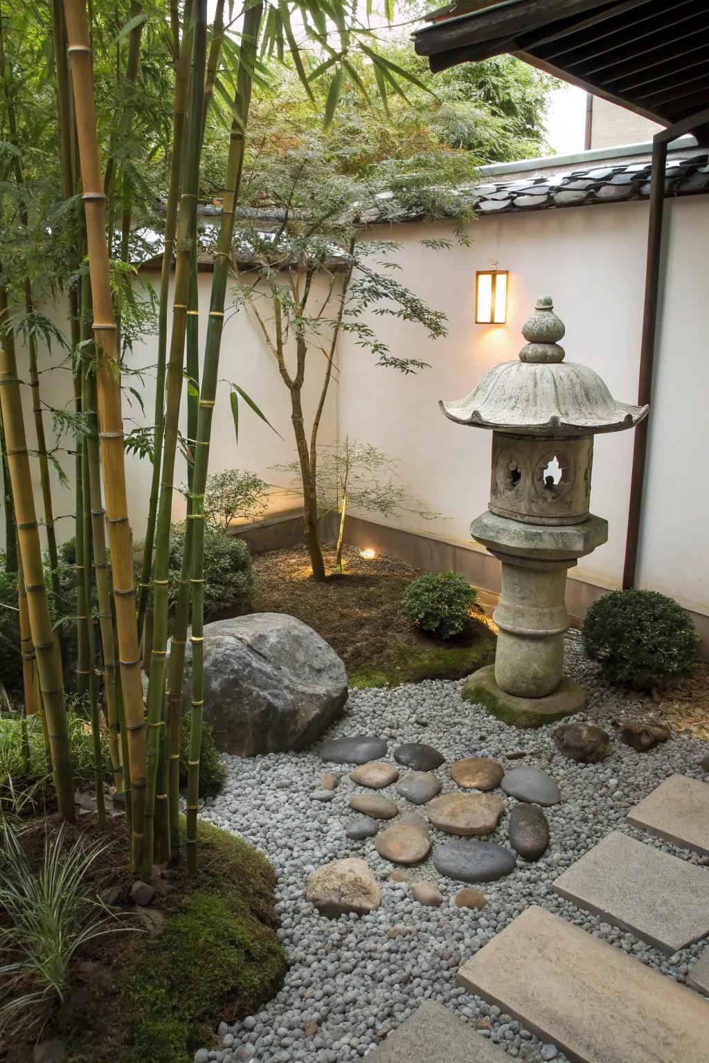 A slice of Zen with a Japanese rock garden corner.