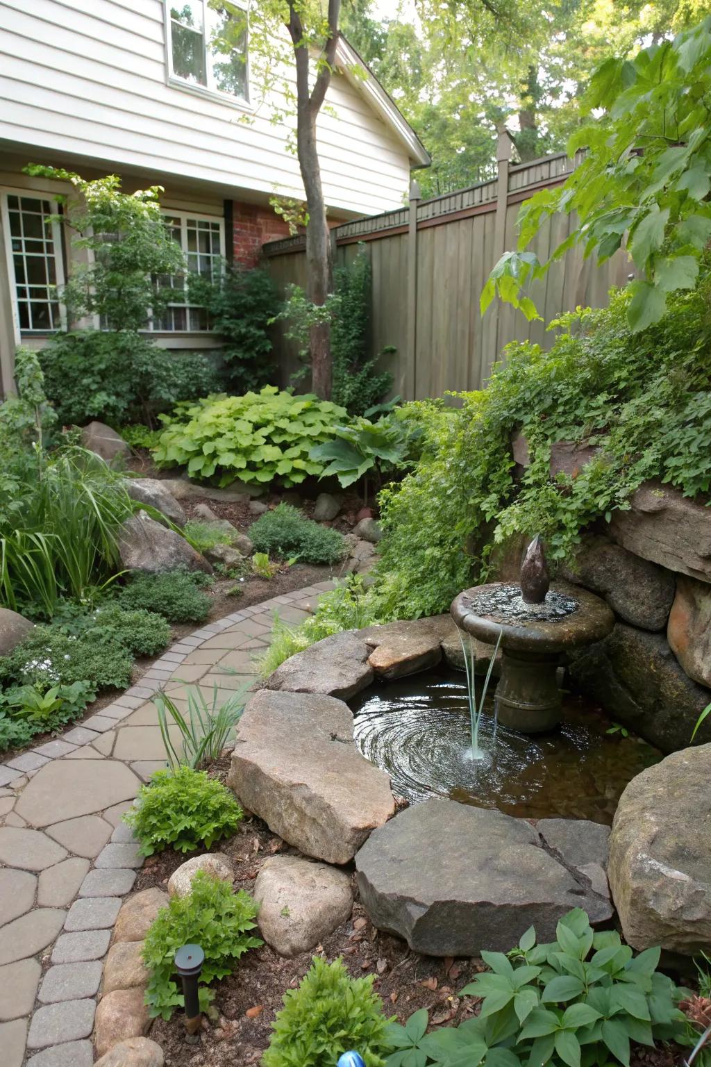A water feature adds a splash of serenity to your garden.